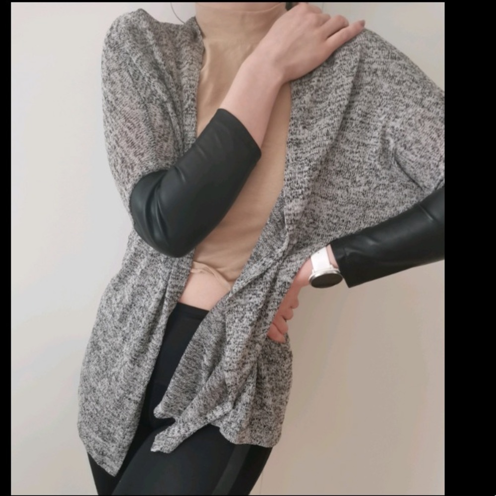 H&M Grey, Faux Leather Open-Front Cardigan/Sweater